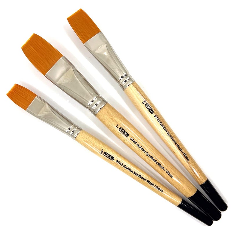 ZEM Brush Golden Synthetic Brushes Wash/Glaze Set Sizes 1/2", 3/4", 1" - Image 3